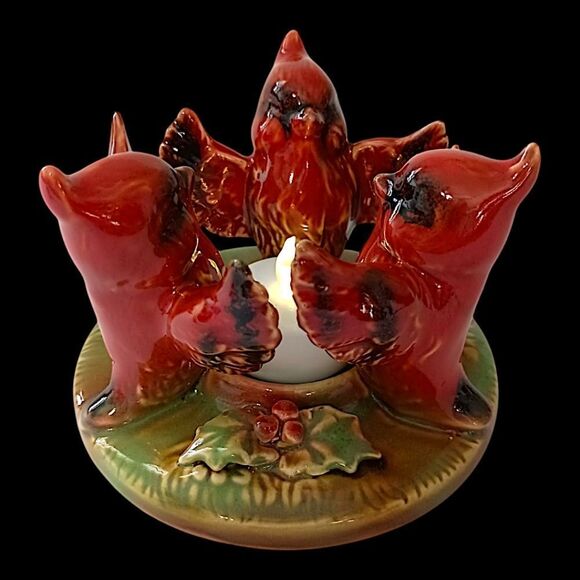 Cardinal Ceramic Candle Holder Trio Circle Tea Light Votive Christmas Winter - Picture 8 of 16